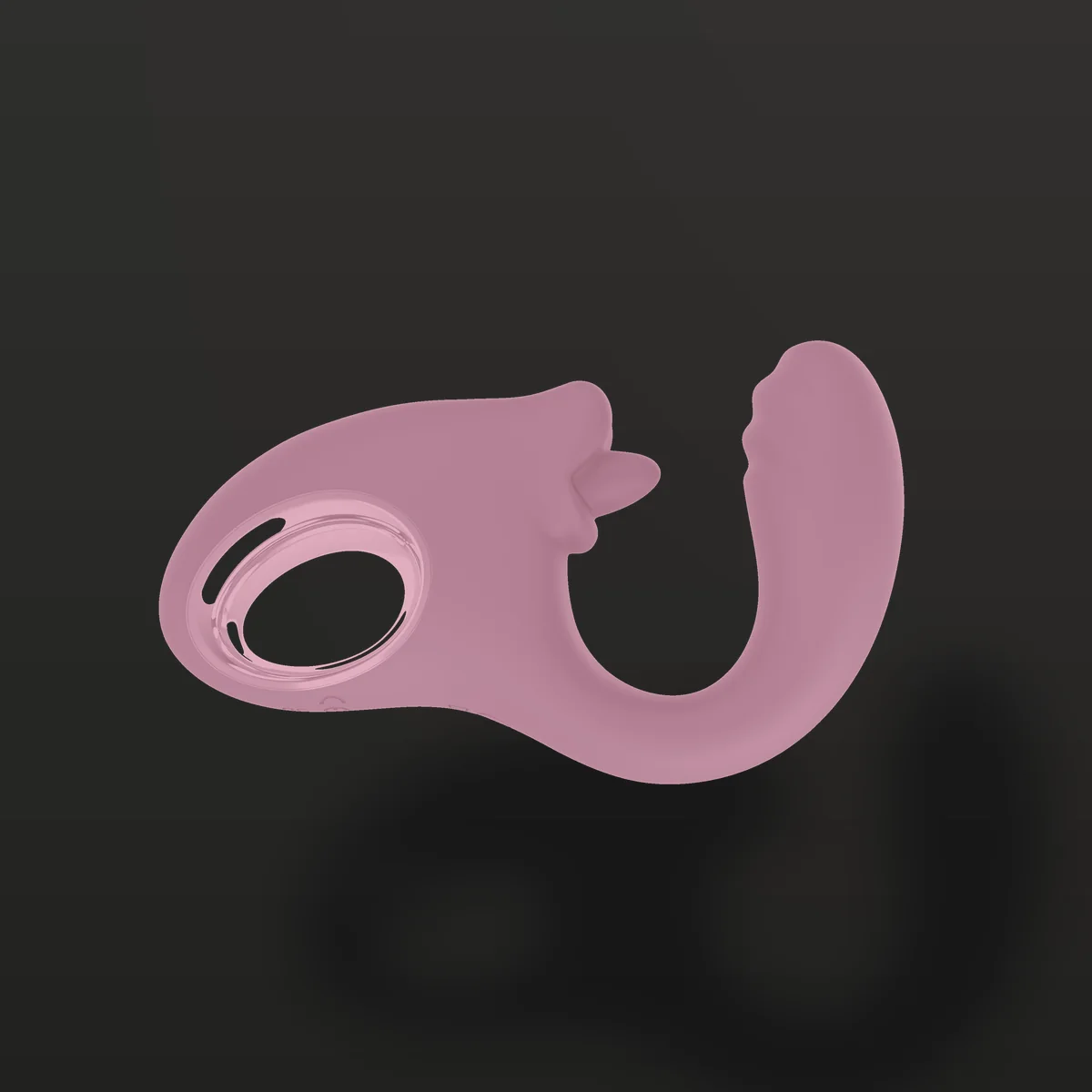 Vibrador com língua LY003 em vista frontal, mostrando a língua em relevo e o anel de metal