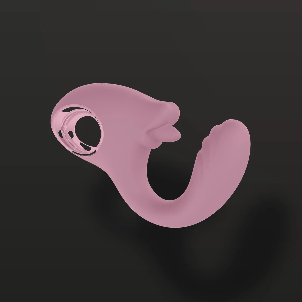 Vibrador LY003 em ângulo com a língua e a cauda com textura ondulada em destaque