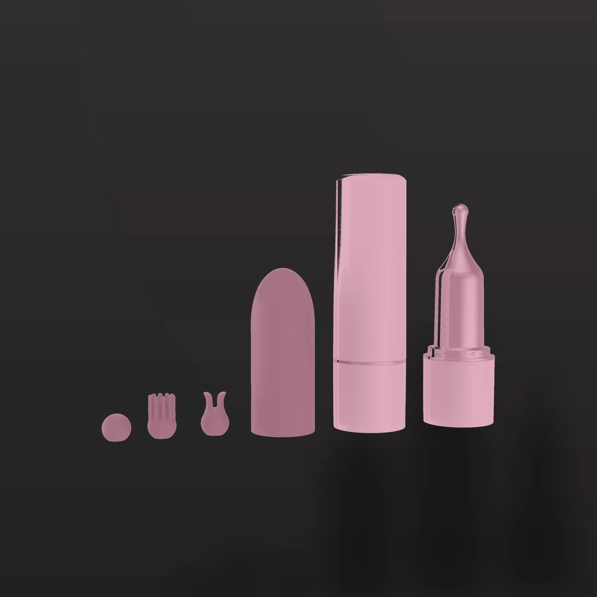 Conjunto completo do batom vibrador LY007 com base branca e as três cabeças intercambiáveis