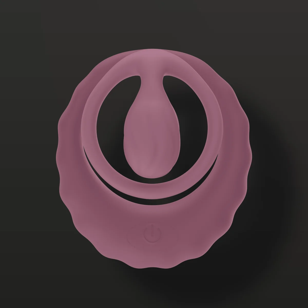 Anel peniano vibrador LY026 em vista frontal: dupla argola com o botão de energia no corpo
