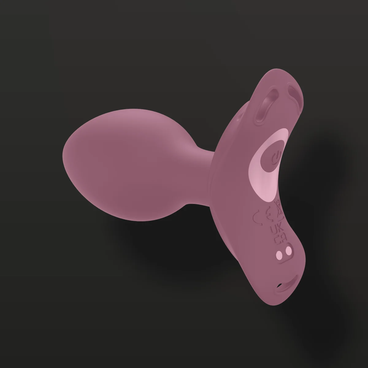 Plug anal vestível pequeno LY033 visto de cima: corpo em silicone e base de apoio com botão