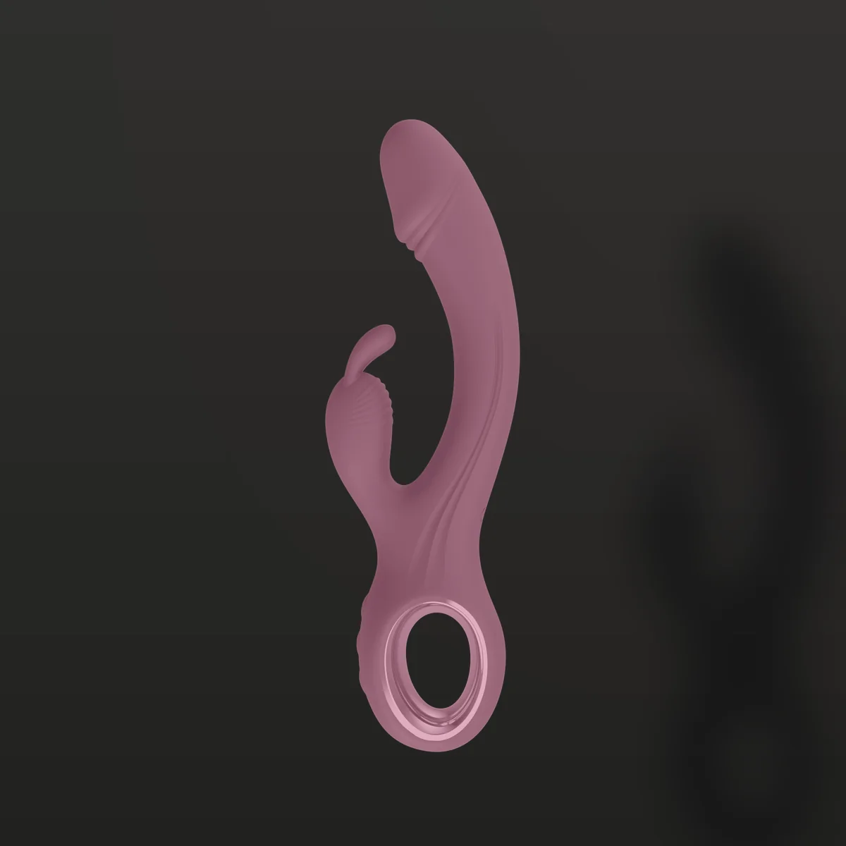 Vibrador rabbit LY040 em pé: haste interna e braço de coelho em corpo de silicone de 225 mm