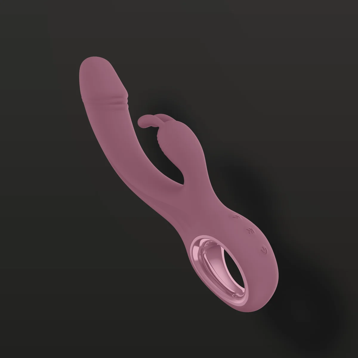 Vibrador rabbit LY040 deitado em diagonal: dupla vibração com dois motores e botão de energia no cabo